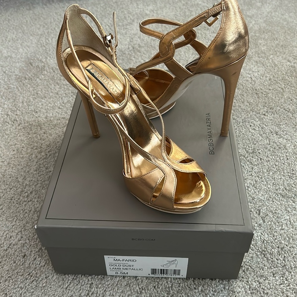 BCBG lamb metallic platform heels